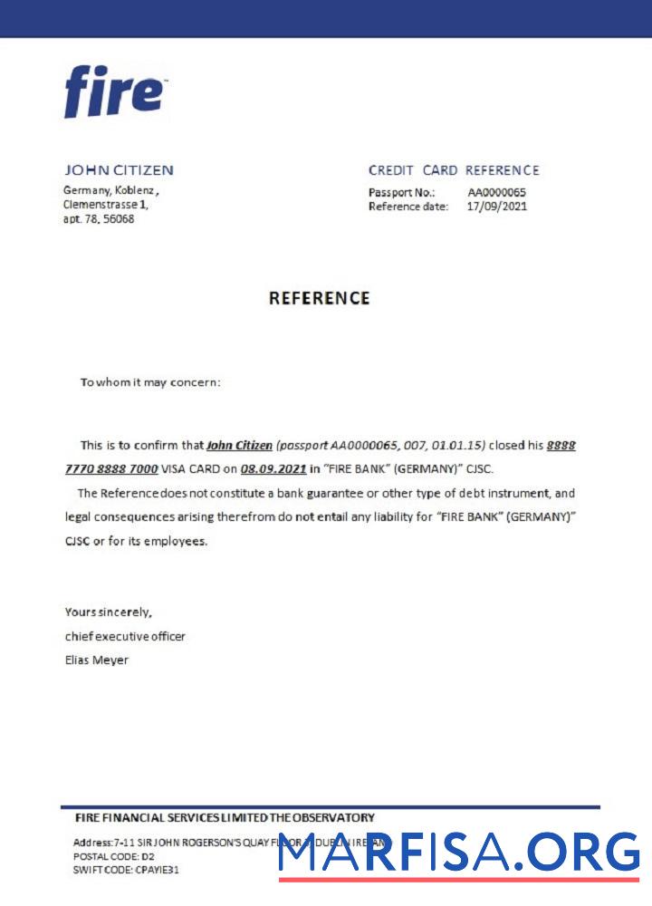 Blank Germany Fire closure reference sample